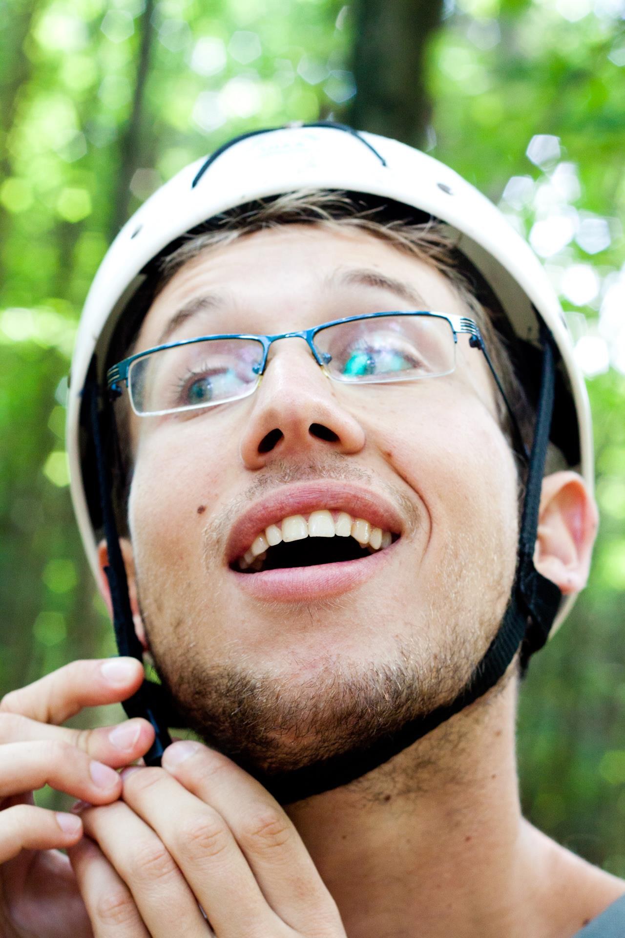 Aviel on a ropes course at Camp Galil